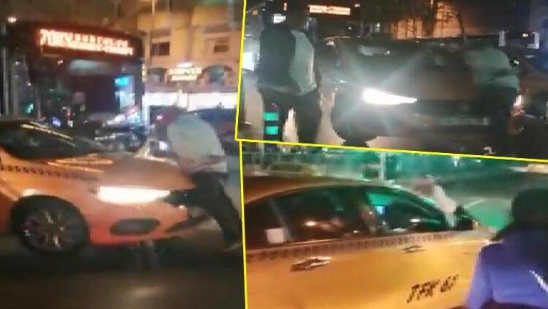 Beyoğlu’nda alınmadığı taksinin üstüne çıkarak tepki gösterdi