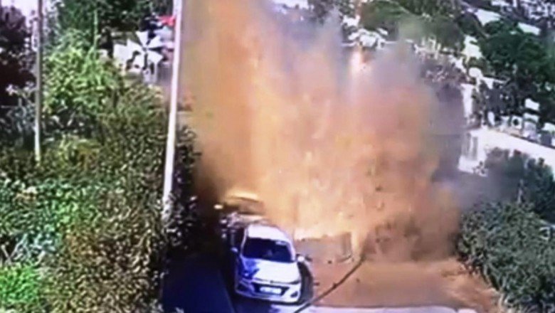 Bodrum’da ana su hattı borusunun patladığı anlar kamerada