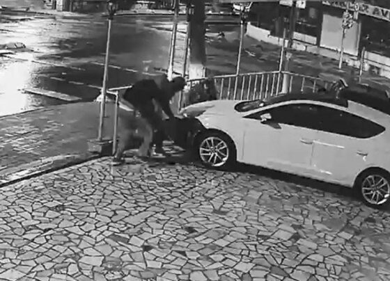 Lüks otomobilin farlarını 34 saniyede çaldılar