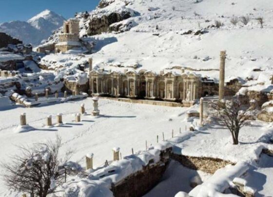 Sagalassos Antik Kenti, kar yağışıyla bembeyaz