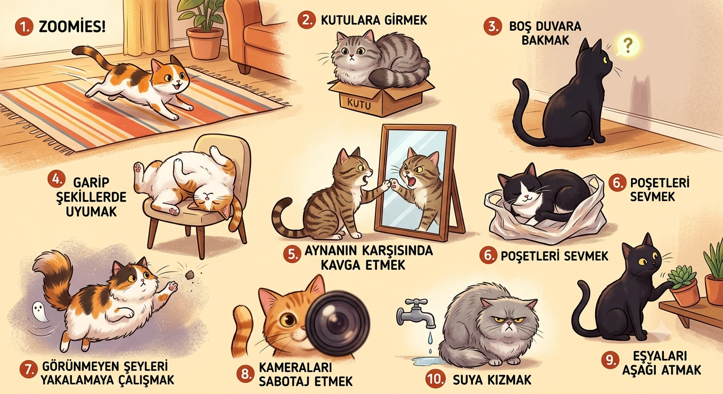 Kedilerin Yaptığı 10 Komik Hareket